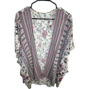 LUQ Boho Floral Pattern Short Sleeve Lightweight Kimono
